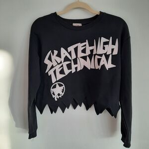 FaciBoo Korean Streetwear Graphic Cropped Graphic Black Top "SkateHigh Technical